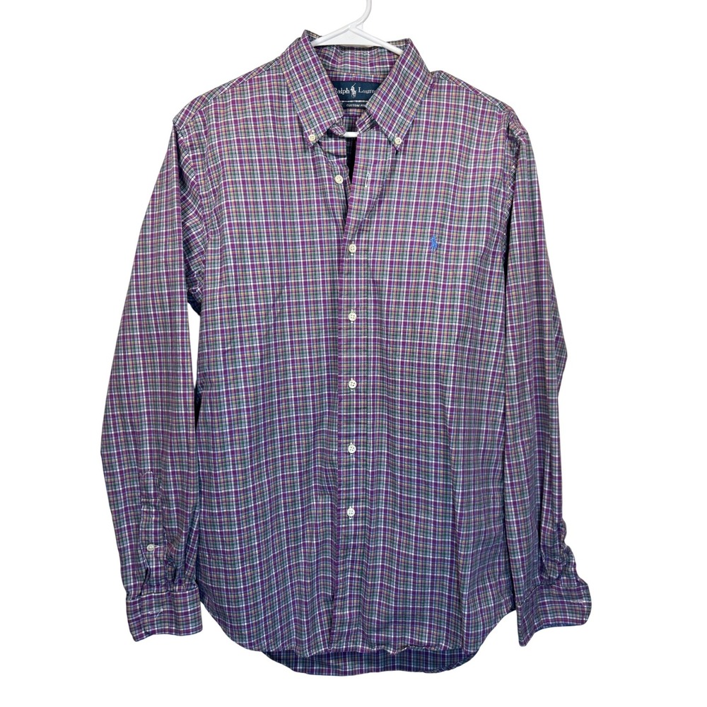 Ralph‎ Lauren Mens Plaid Button Down Long Sleeve Shirt Custom Fit